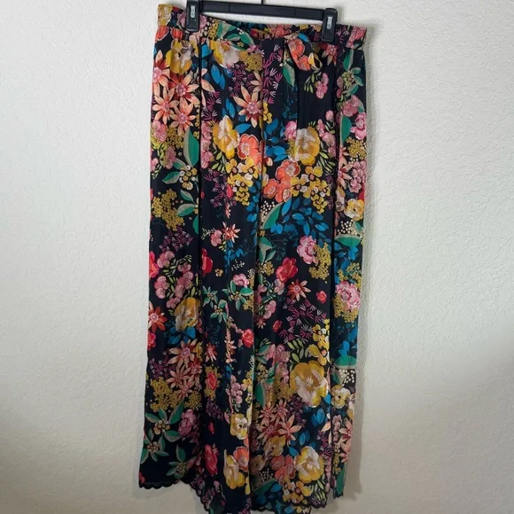 Johnny Was Floral Print Scalloped Edge Albany Tie Waist Pants Size L - Picture 3 of 11